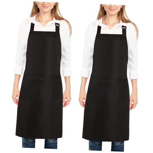 2 Pack Kitchen Cooking Aprons, Adjustable Bib Soft Chef Apron with 2 Pure Black