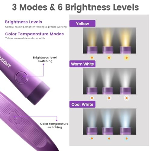 Book Light, 3-Color & 6-Brightness Reading Light, Bendable Neck Medium Purple