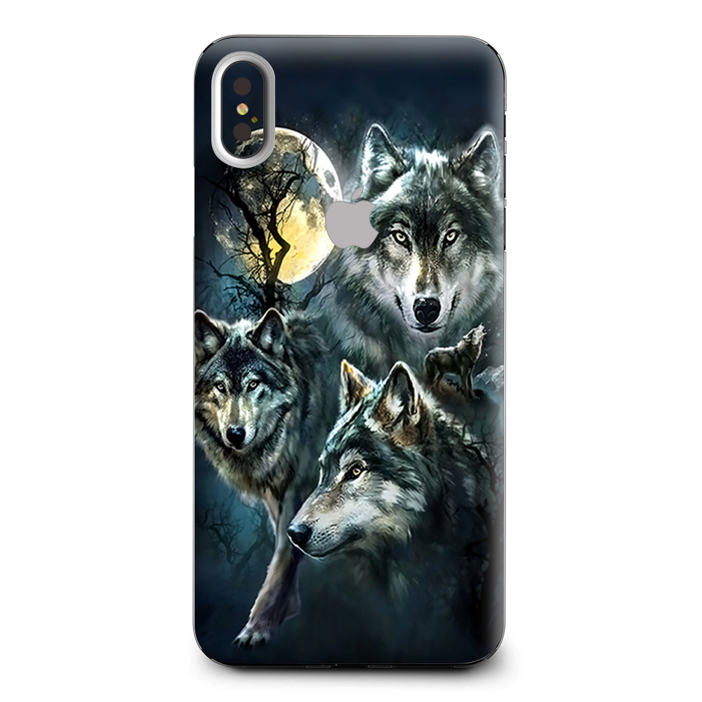 Skins Decal Wrap for Apple iPhone XS Max 3 Wolves Moonlight