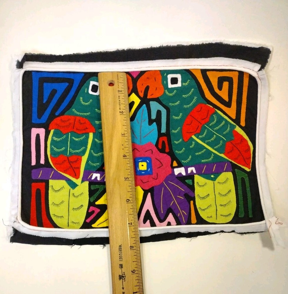 Parrots 2 Birds Textile Panel 8x11" Project Ready Mola Inspired