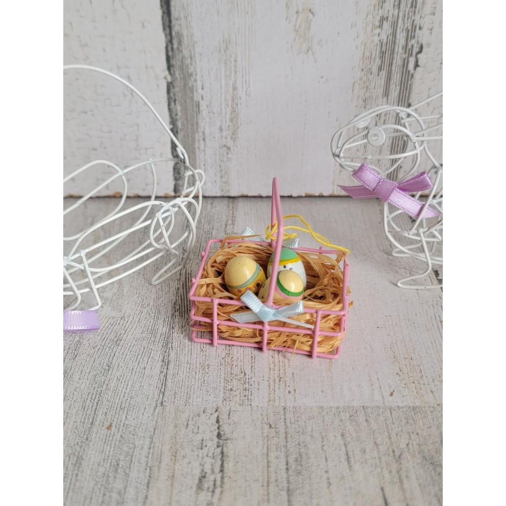 Mini bunny wire basket Egg Set Easter ornament Xmas
