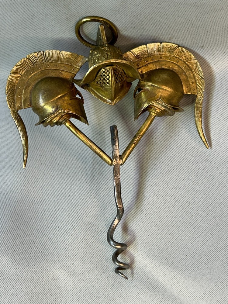 Antique Brass Three Gladiator-style Helmets Corkscrew made Italy