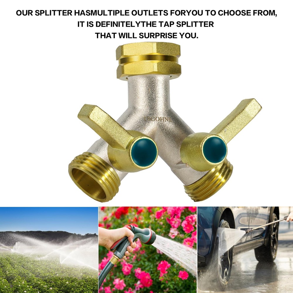 Garden Hose splitter, Heavy Duty Solid Brass Y splitter, Rust Resistant Two-W...