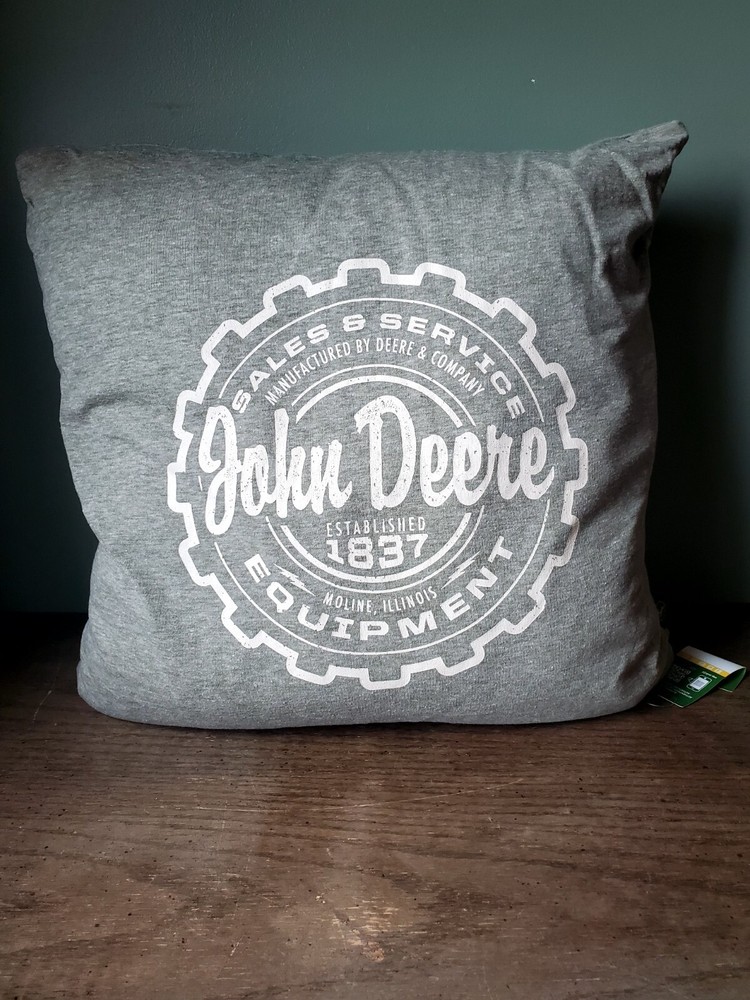John Deere Theme Gray Throw Pillow Licensed Tractor Farming Decor