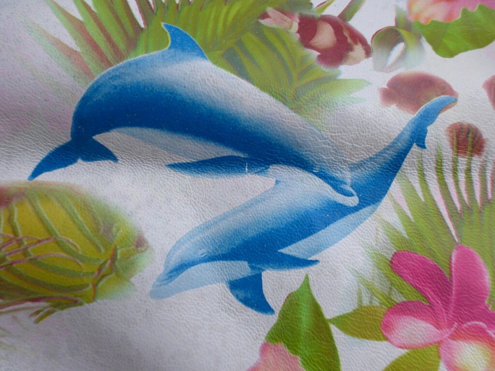 lambskin leather hide Multicolor Fish & Flowers Print on White