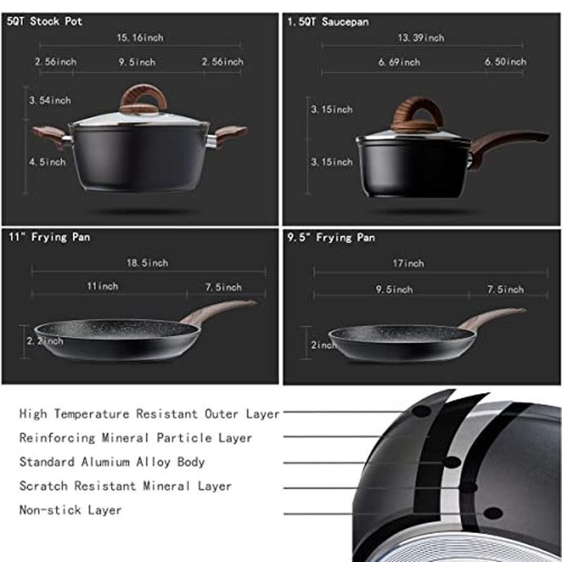 Non-Stick Ceramic Cookware Set Induction Pots & Pans Kitchen Cooking Utensils US