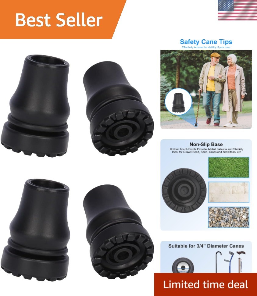 3/4"  Heavy-Duty Cane Tips - 4-Pack Non-Slip Replacement for Walking Aids