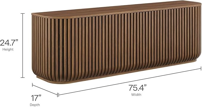 Modway Fortitude 75" Fluted Curved Sideboard Buffet with 4 Doors, Walnut