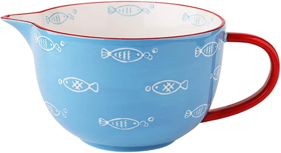 Gaolinci Blue Fish Pattern Kitchen Ceramic Mixing Bowl, 1 Quart Large Bowl, with