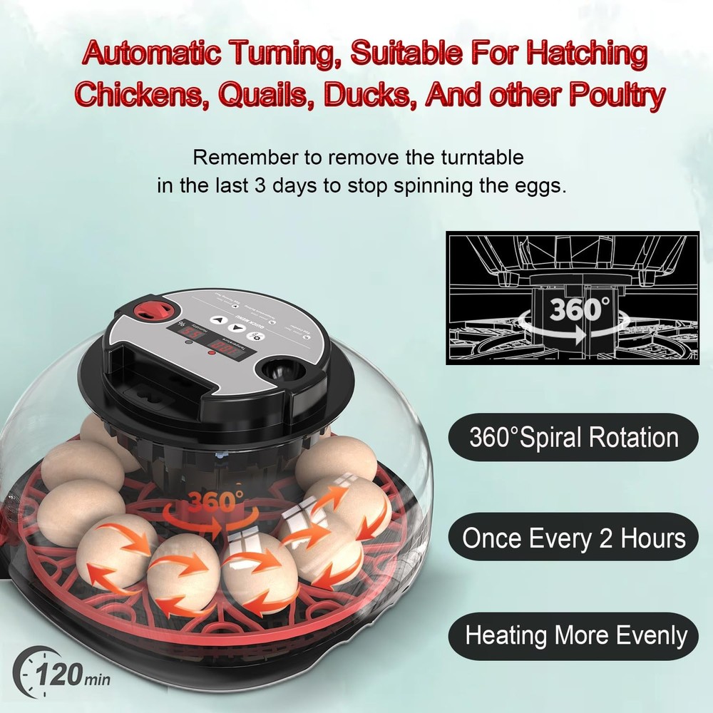 12 Egg Incubator Hatching Automatic Turning Humidity Control Chicken Duck