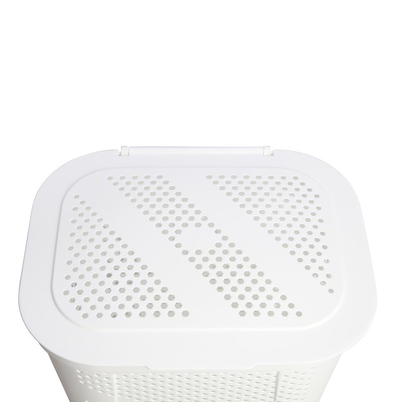 Hinged Lid Laundry Hamper Ventilated Storage Basket W/ Handles Home Use