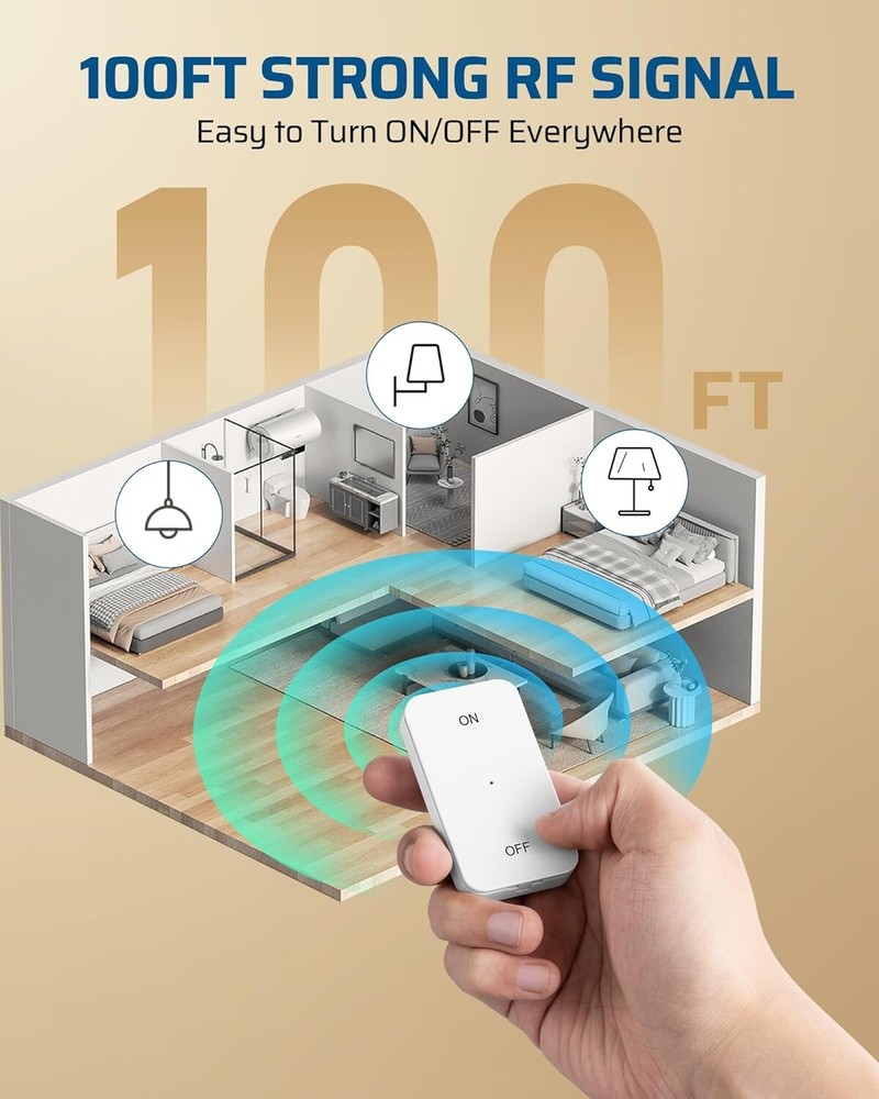 Convenient Wall-Mounted Light Socket with Wireless Remote - 100 Feet Control
