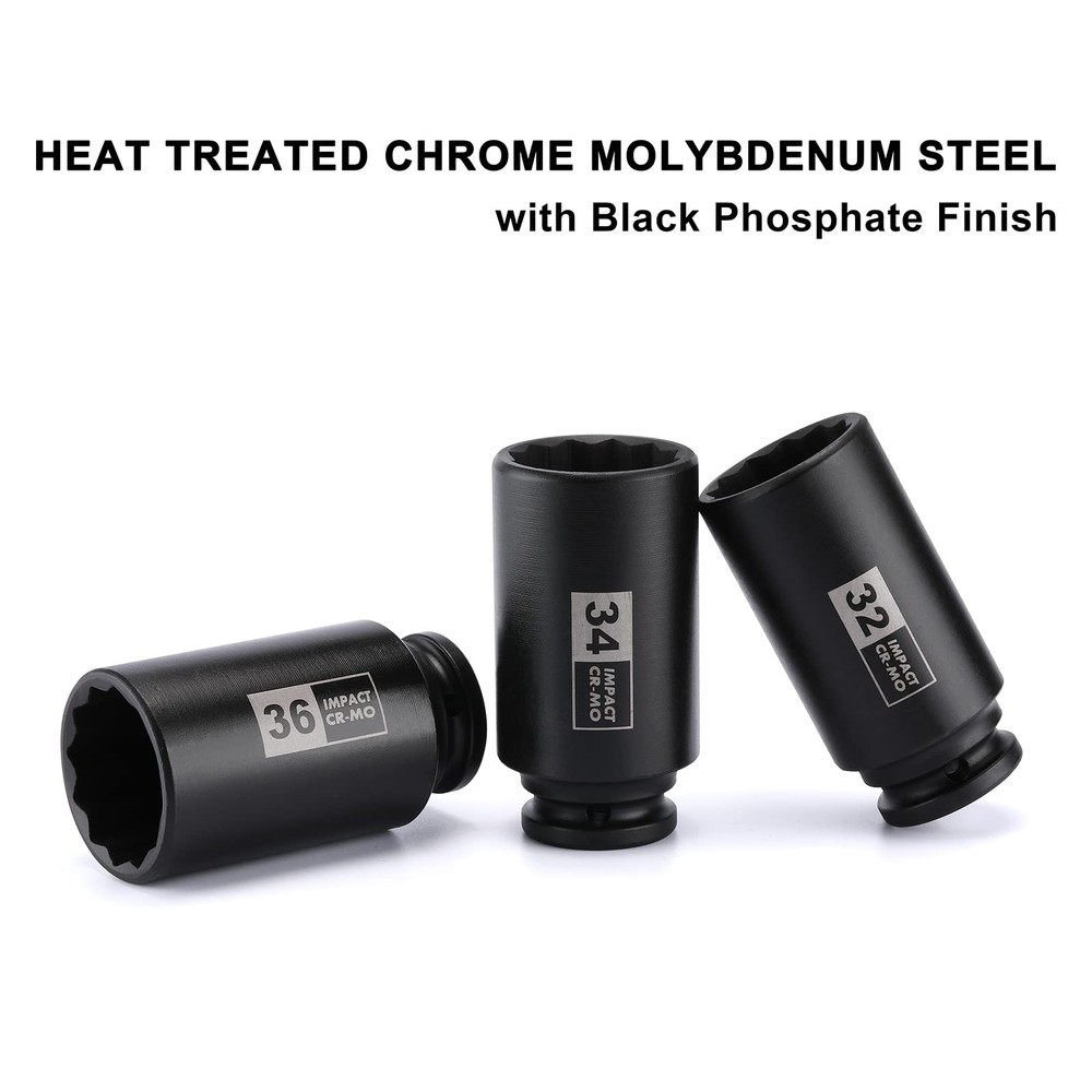 Mayouko 8PCS 1/2" Deep Axle Nut Impact Socket Set CR-MO 12 Point Design