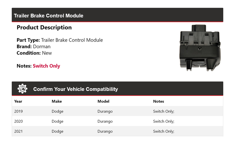 For 2019-2021 Dodge Durango Dorman Trailer Brake Control Module 2020