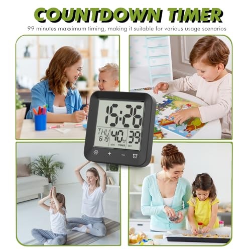 Shower Clock Waterproof Bathroom Timer, Digital Wall Clock with Countdown,