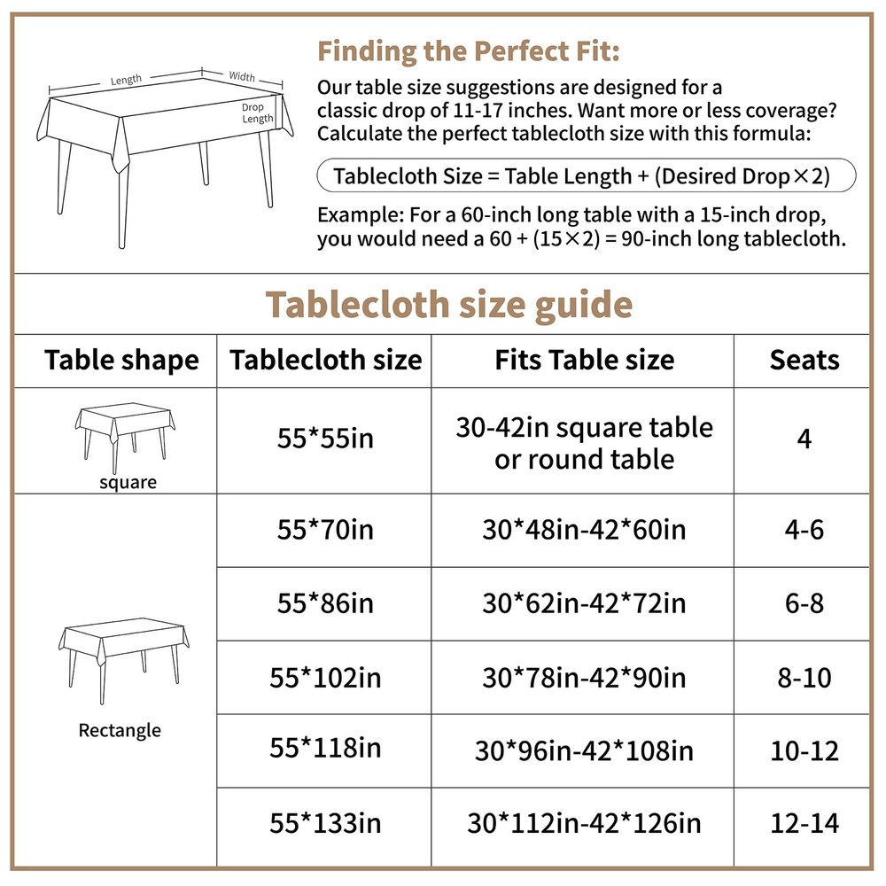 Nordic Beige Rectangular Tablecloth, Premium Drape, Water & Stain Resistant, ...