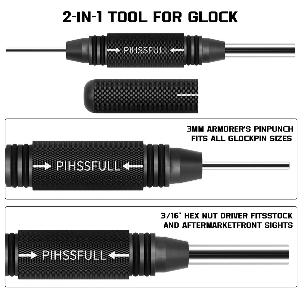 2-in-1 Tool Kit for Glock with Front Sight Remove, Magazine Silver