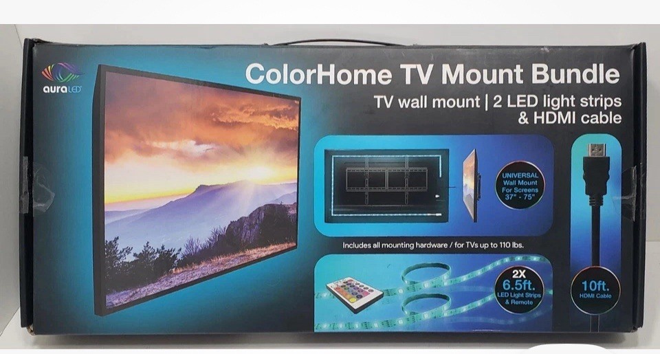 AuraLED ColorHome TV Mount Bundle|37"-75" | Mount, 2 LED Strips, HDMI Cable
