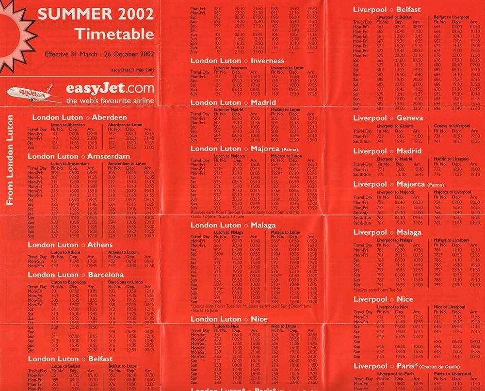 easyJet timetable 2002/03/31