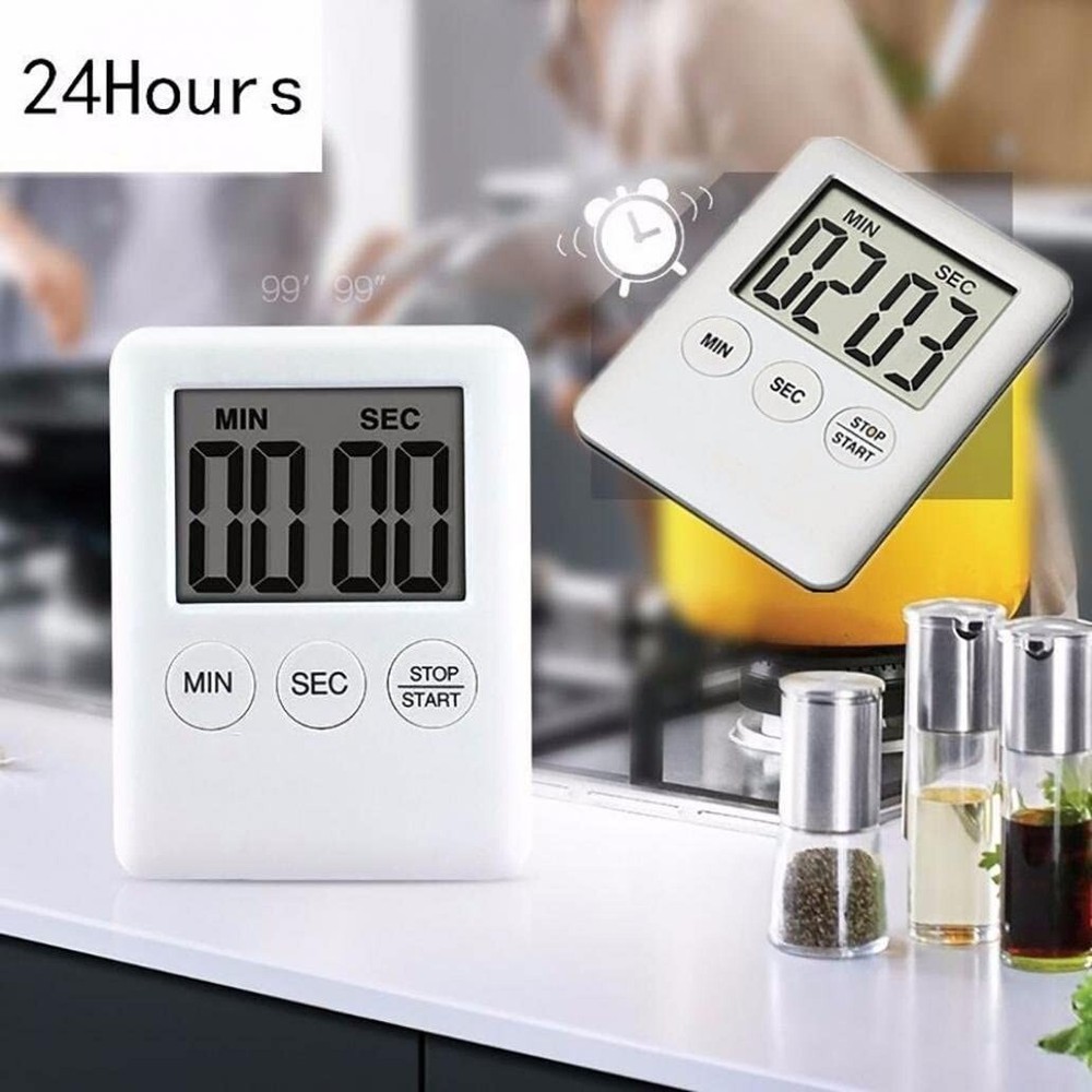 Magnetic Square LCD Digital Timer Kitchen Cooking Countdown Alarm -White