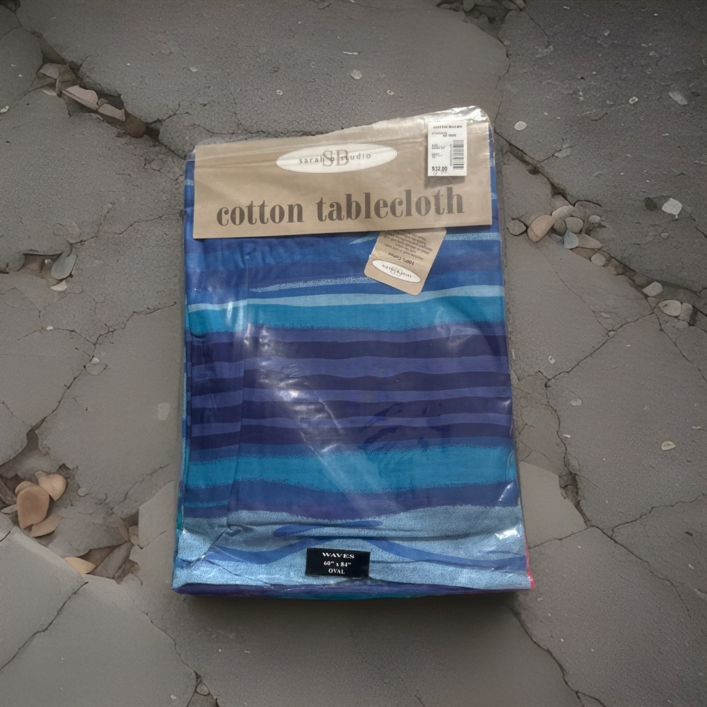 Sarah B Studio Cotton Tablecloth 60 X 84 Blue Wave