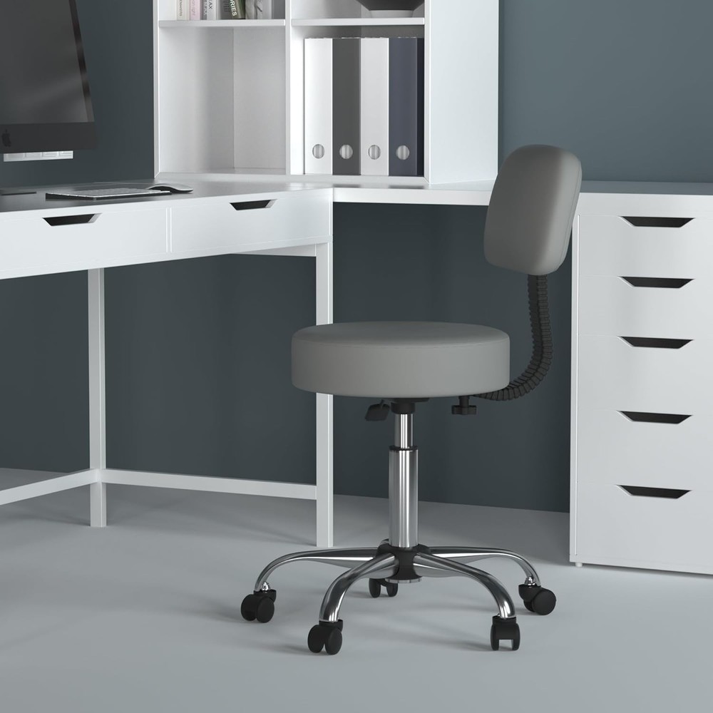 Ergonomic Adjustable Drafting Stool with Back Cushion - Grey & Chrome Finish