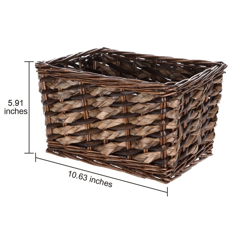 Brown Rectangle Willow & Rush Basket Compact Lightweight