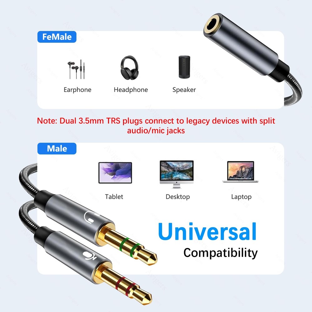 Headphone Splitter for Computer 3.5mm Mic Audio Y Splitter Cable for PC