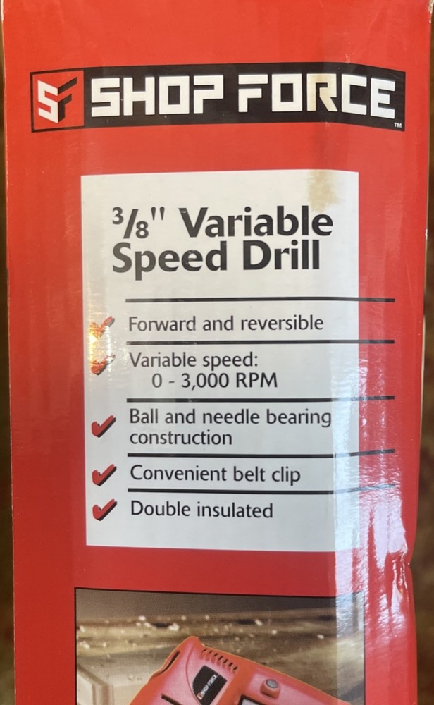 SHOP FORCE 3/8" VARIABLE SPEED DRILL