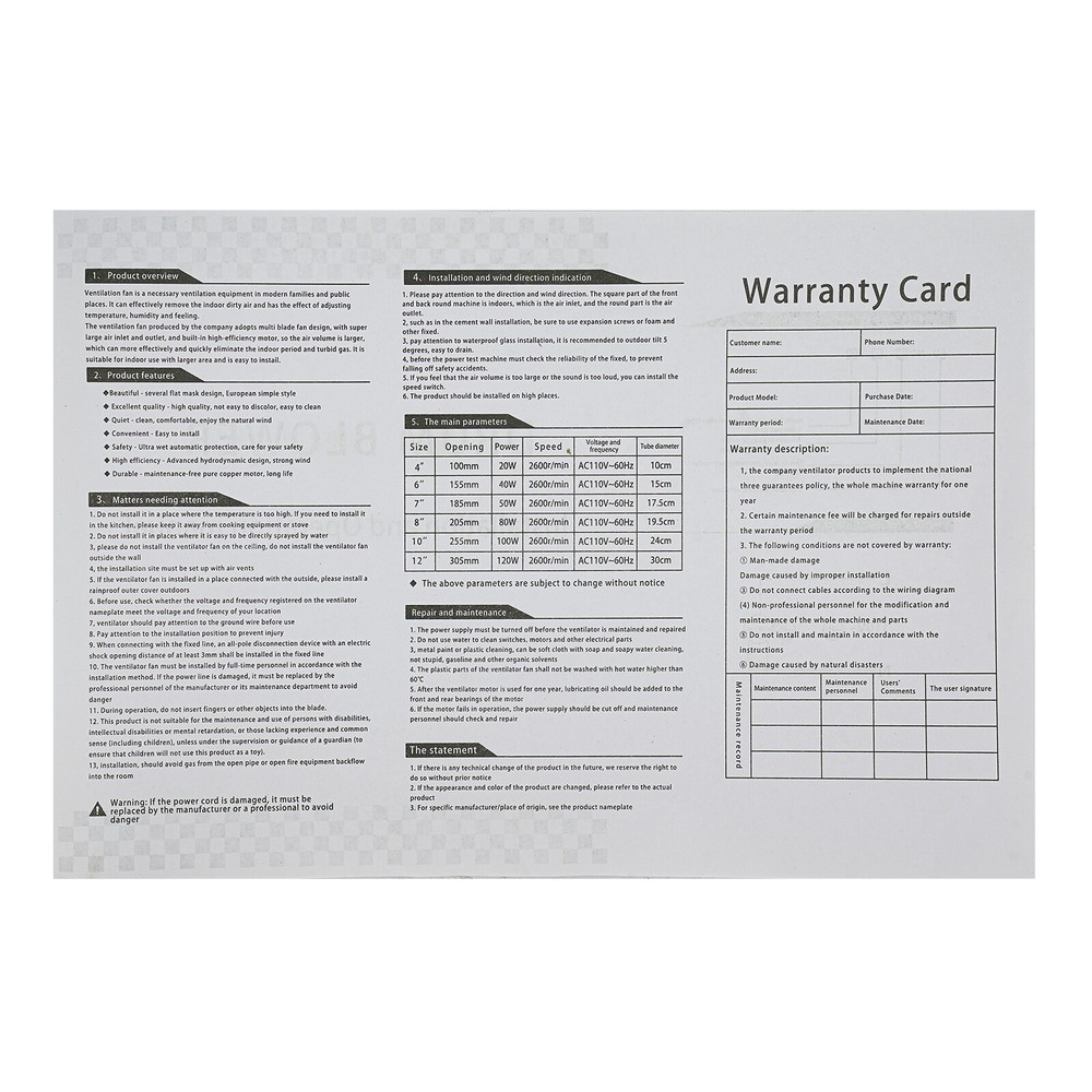 8" Exhaust Fan Portable Kitchen Ventilation Fan Wall Mount with Backdraft Damper