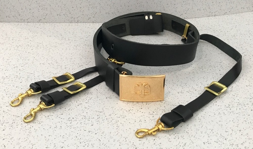 Scottish Rite Sword Belt (Black Leather with Straps)
