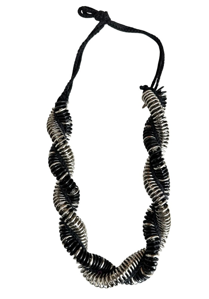 Vintage Silver & Black Metal Snap Twisted Statement Necklace