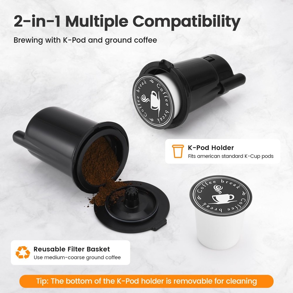 Single Serve Coffee Maker for K-Cups & Grounds, Hot & Iced Coffee Maker, Stro...