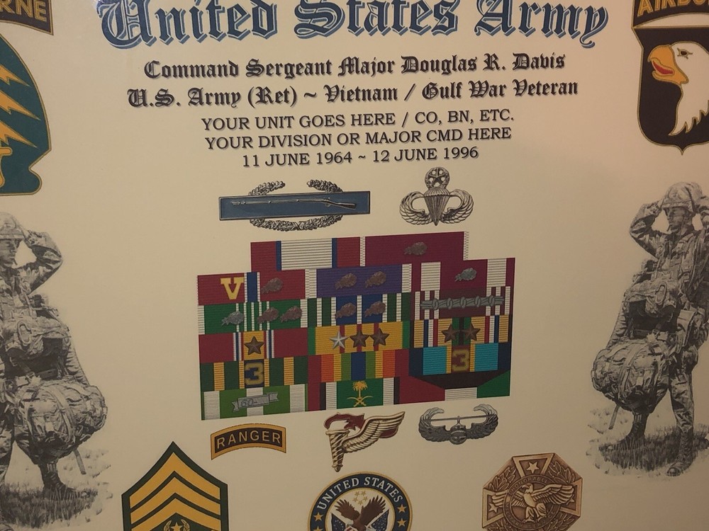 U.S. ARMY - COMMAND SERGEANT MAJOR E-9 / VETERAN RIBBON RACK PRINT w/AWARDS