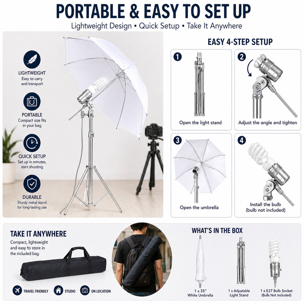 Photography Umbrella 33" Soft Light Diffuser Studio Flash Reflector White