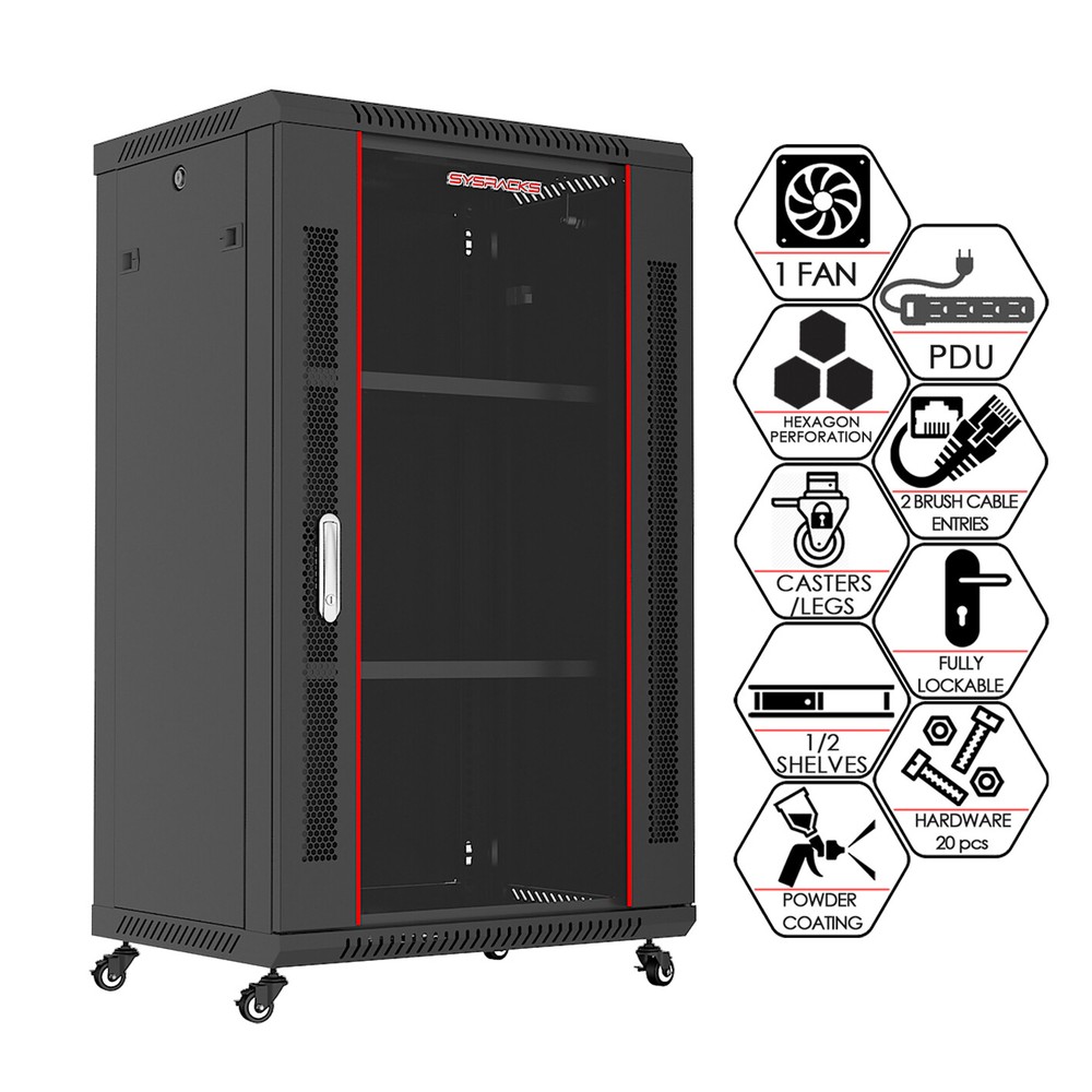 Sysracks 18U 24" Deep Wall Mount IT Network Enclosure Server Rack Cabinet Box