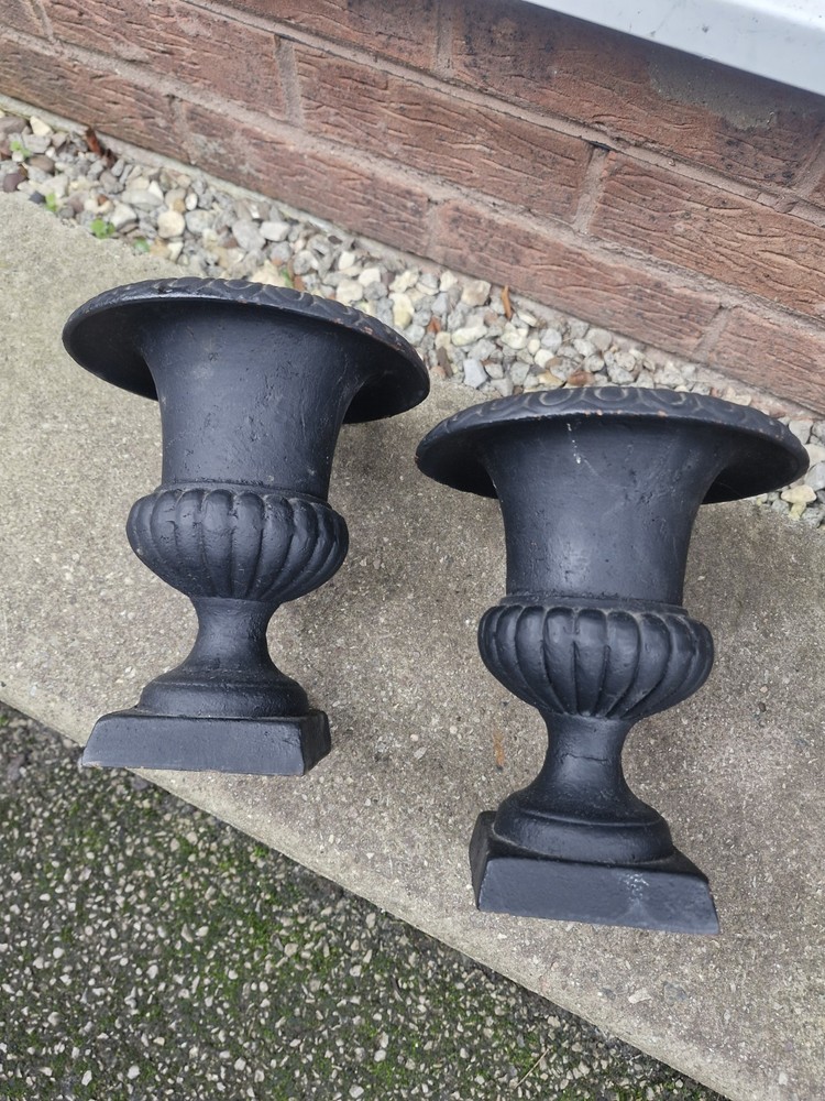 Pair Cast Iron Minature Classical Urns