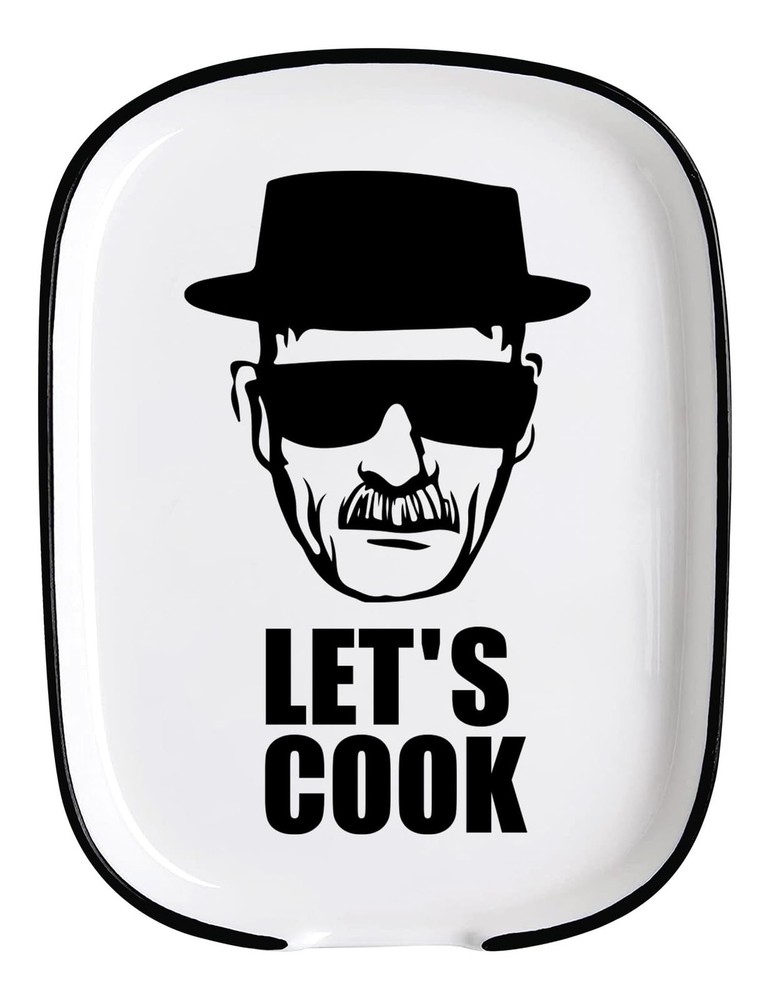 Funny Let's Cook Ceramic Patterned Fork Spoon Rest, White Counter Top Rest, H...