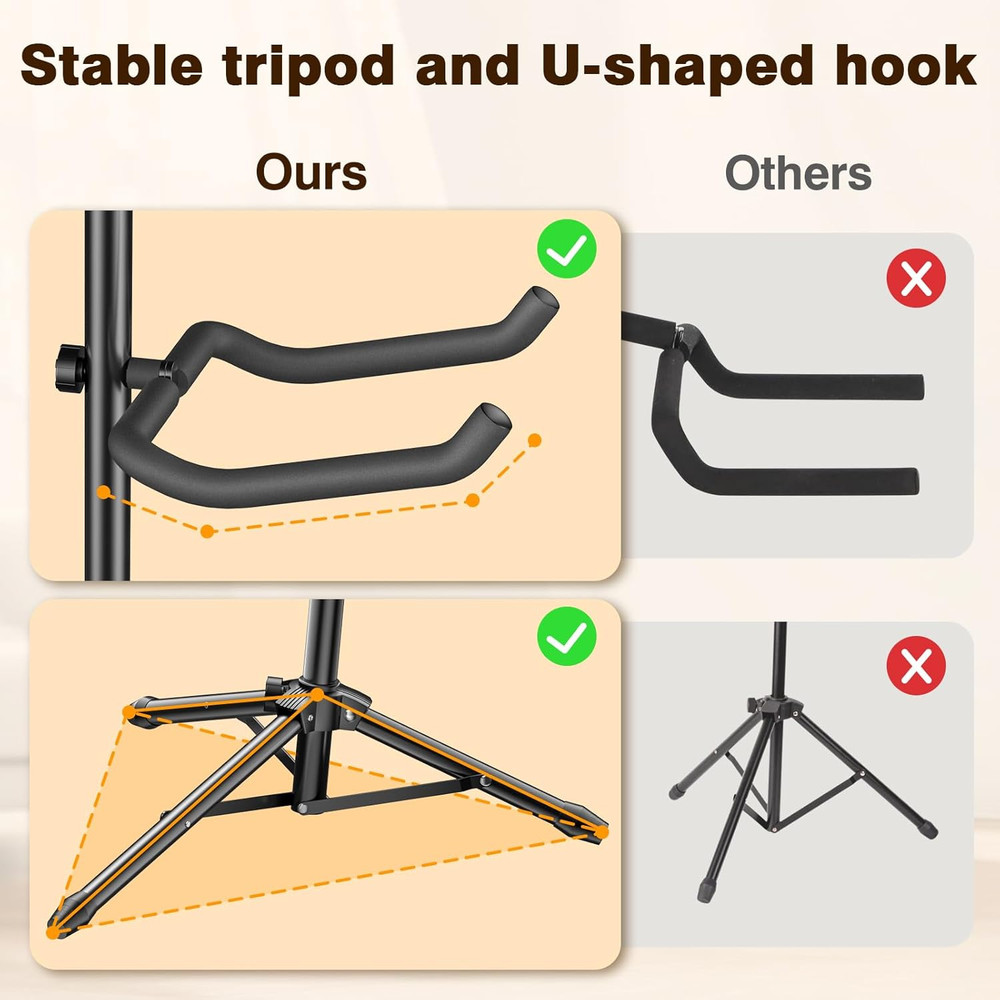 Guitar Stand, 2 Pack Height Adjustable Foldable Guitar Stand with Secure Support