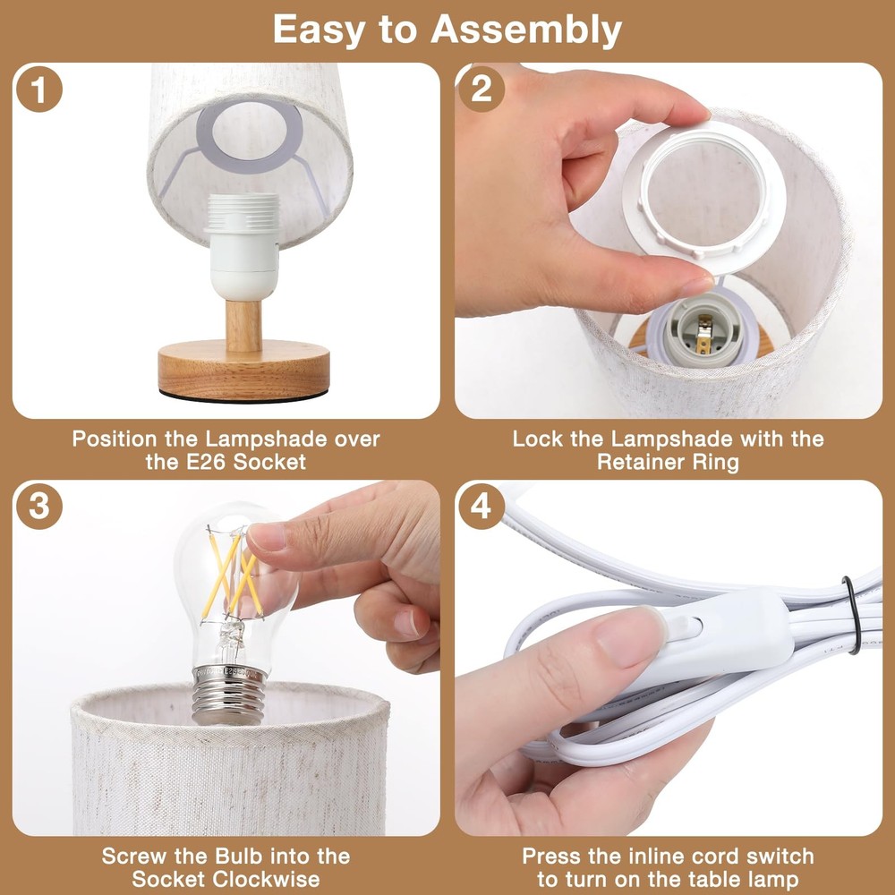 Small Table Lamp for Bedroom - Inline Control, Bedside Lamp with 3000K A15 LE...