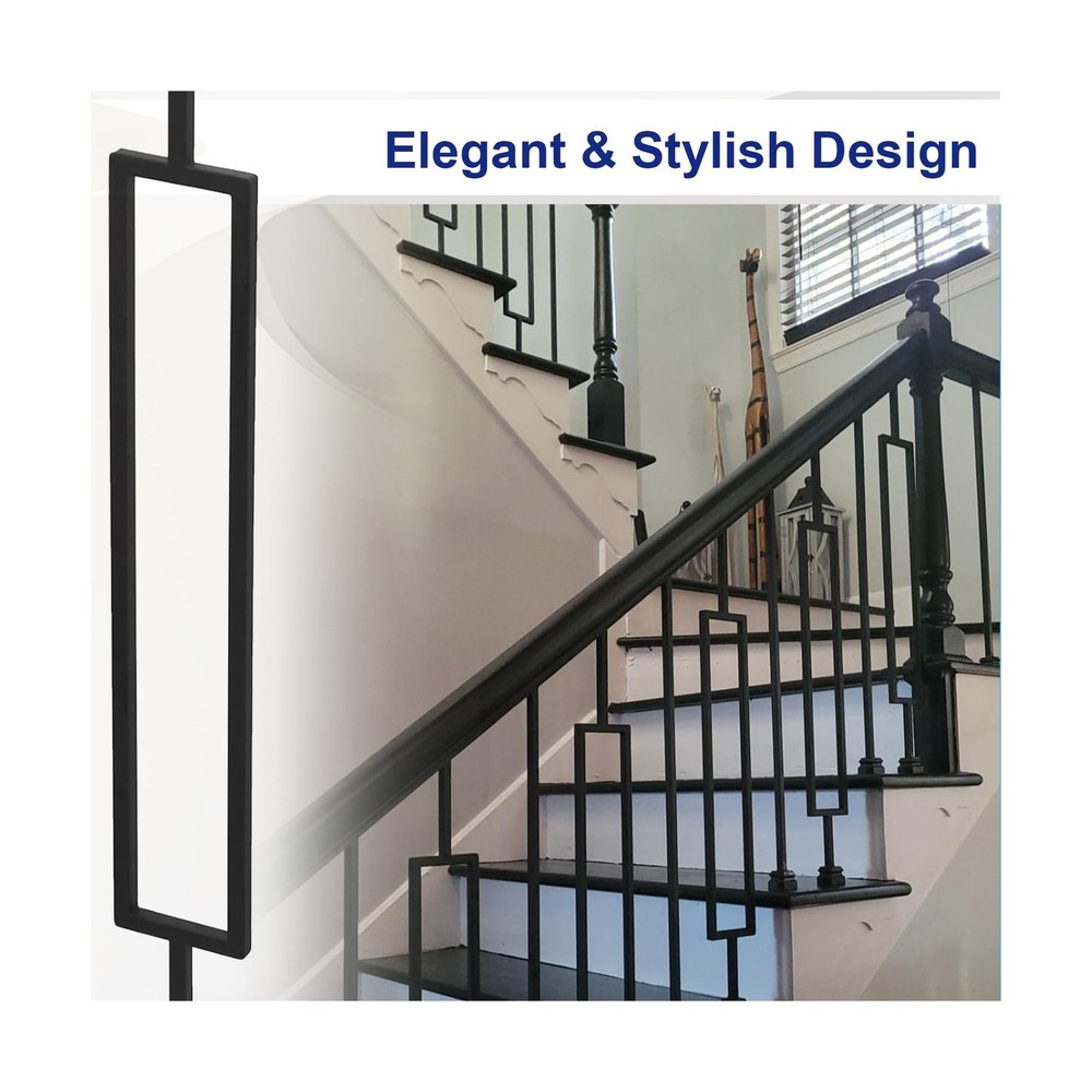 10-Pack Iron Balusters Staircase Rectangular Hollow Stair Spindles Square Cra...