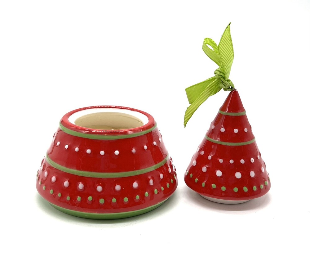 Grasslands Road Red Ceramic Christmas Tree 2pc Candle Very Nice
