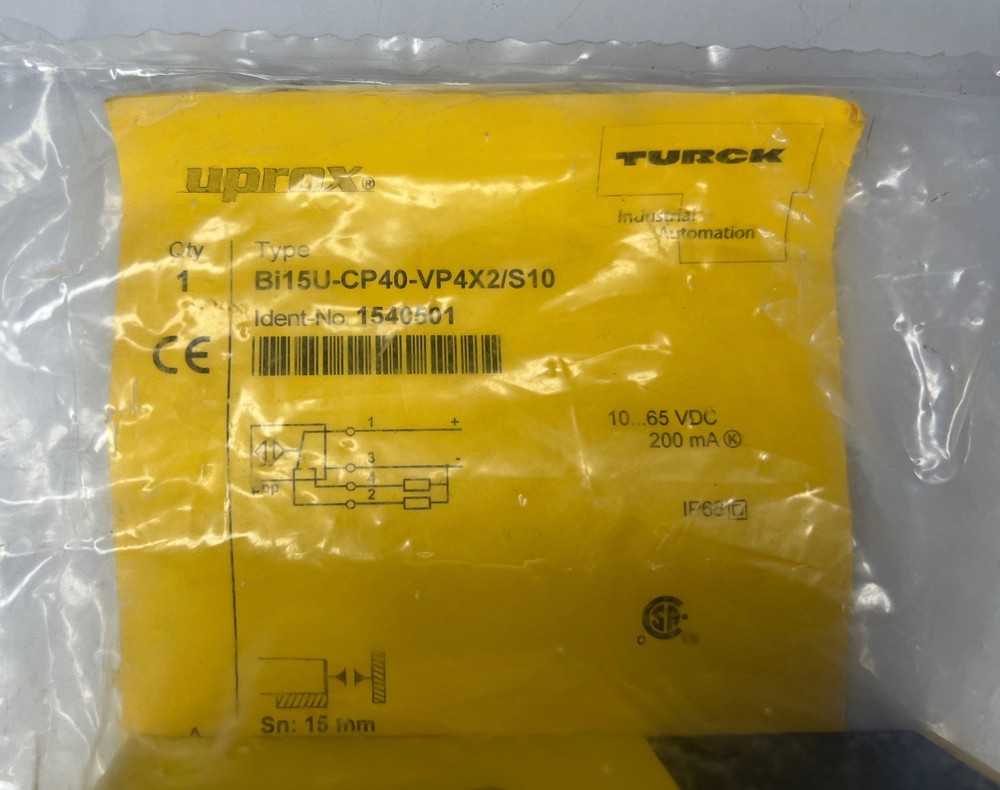 ONE (1) TURCK Embeddable Inductive Sensor 15MM Range BI15U-CP40-VP4X2/S10 (NEW)