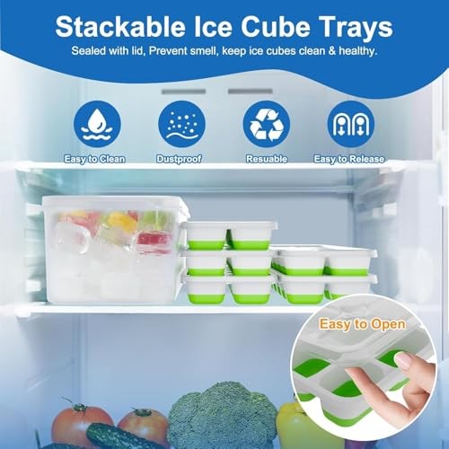 Ice Cube Trays for Freezer with Lids 56-Cube Stackable Ice Trays, Easy 4 Pack