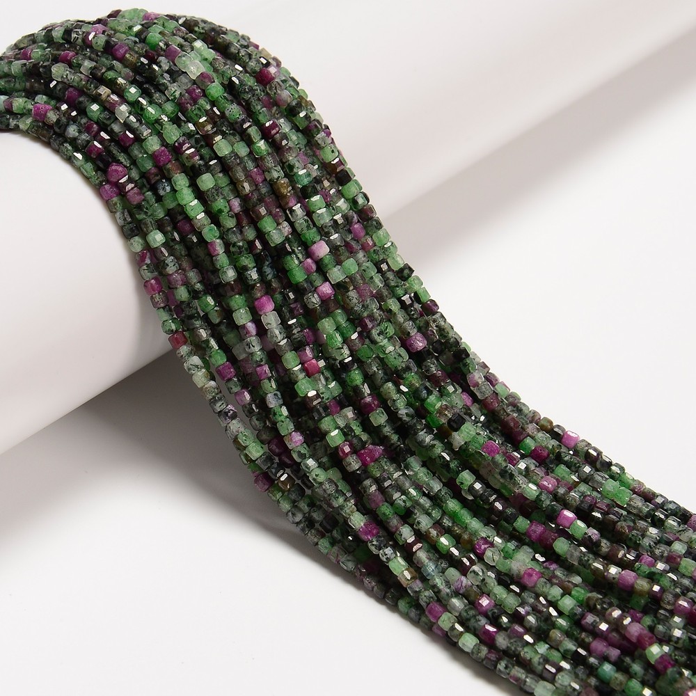 Natural Ruby Zoisite Faceted Cube Beads Size 2mm 15.5'' Strand