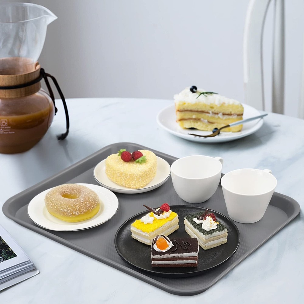 12-Pack Plastic Fast Food Service Trays Rectangular Cafeteria Tray