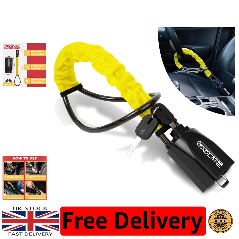 Double Lock Car Security System - High Visibility Steering Wheel & Seatbelt Lock