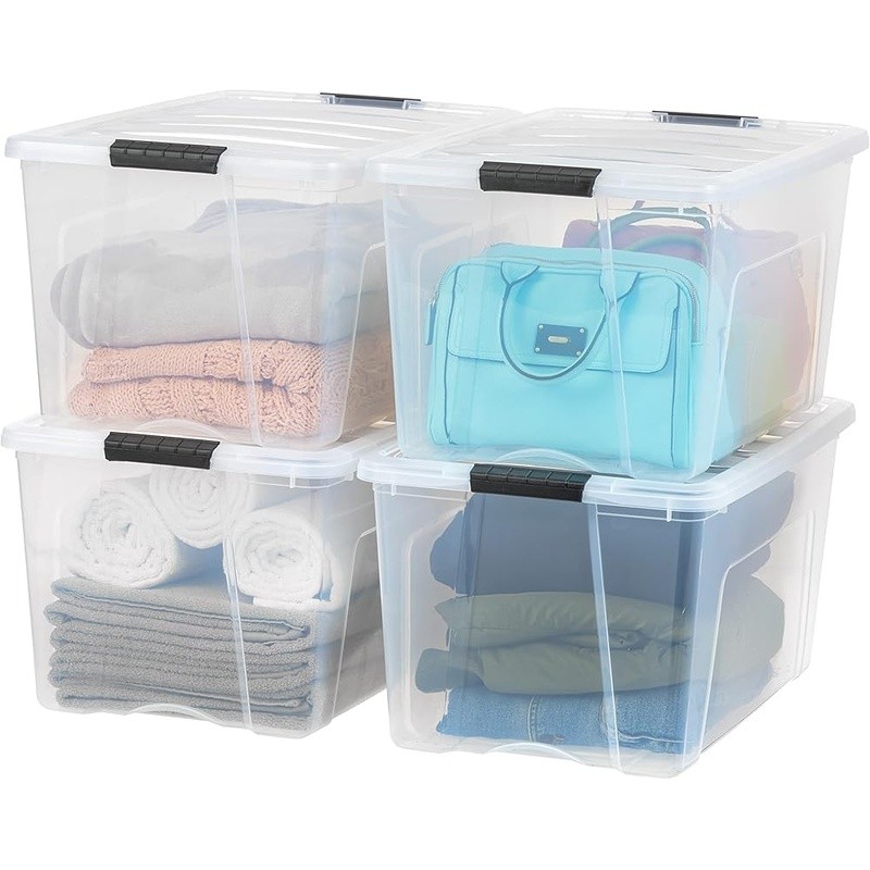 Stackable Clear Storage Bins W/ Locking Lids Pull Handles BPA Free 4 Pack New