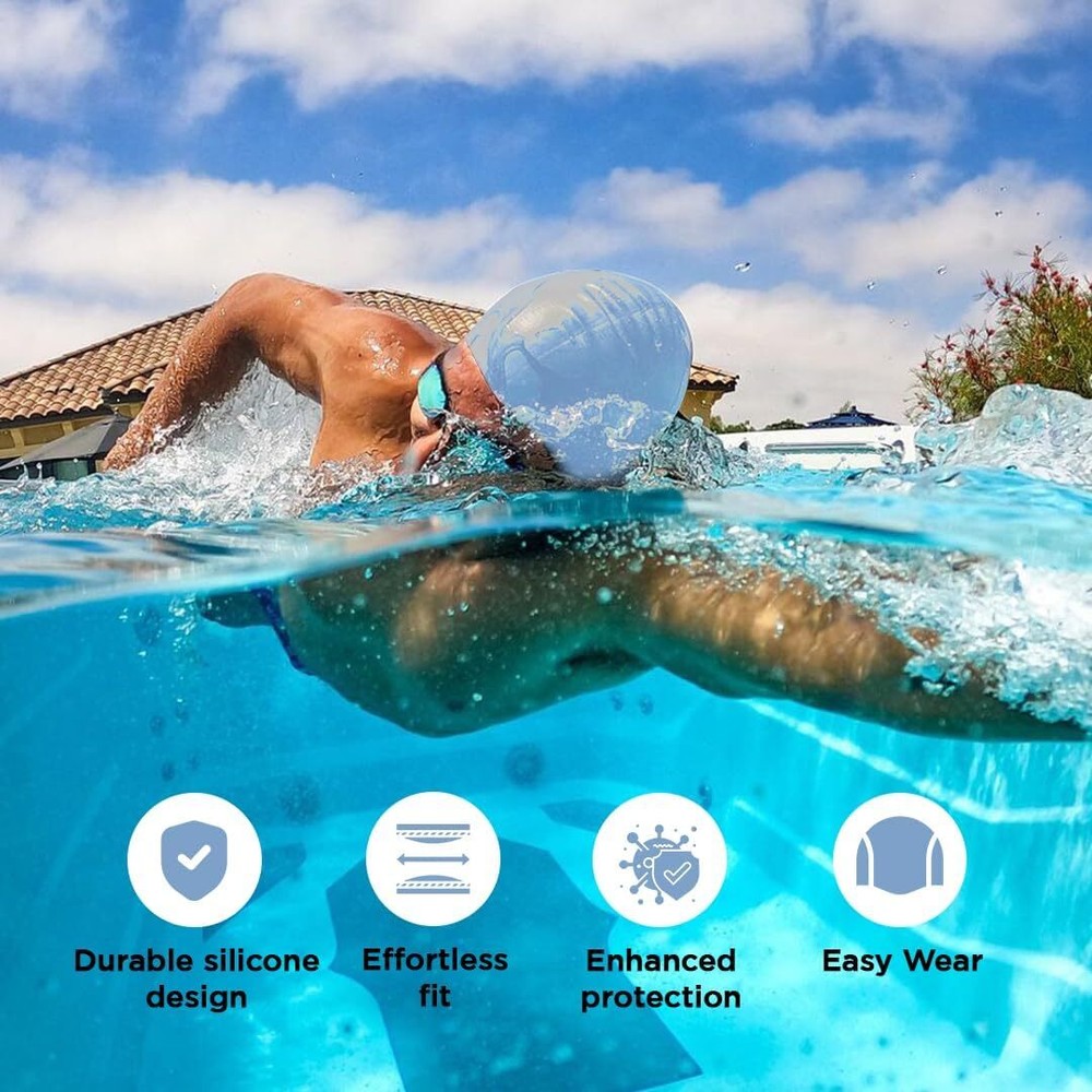 Endless EL1023 Comfortable Silicon Swimming Cap | Ergonomic Ear Pockets | Silver