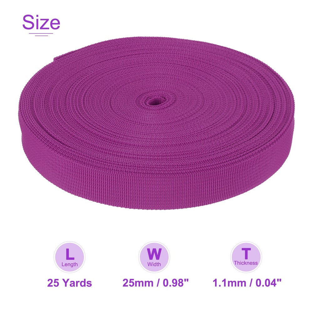 25Yard x 1 Inch Width Nylon Webbing Strap Poly Flat Webbing Strapping Purple Red